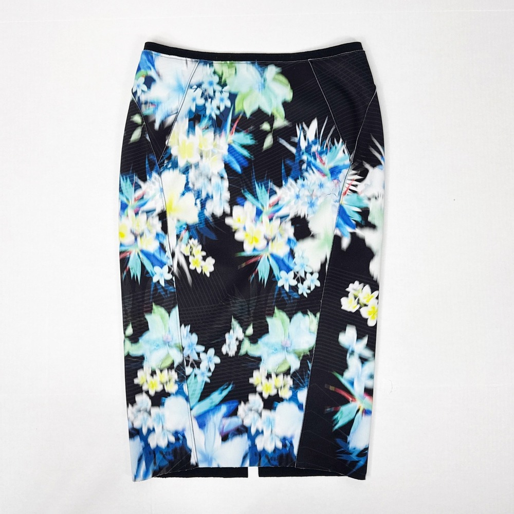 Elie Tahari Floral Neoprene Pencil Skirt‎ Women's 4 Black Blue Yellow Bodycon